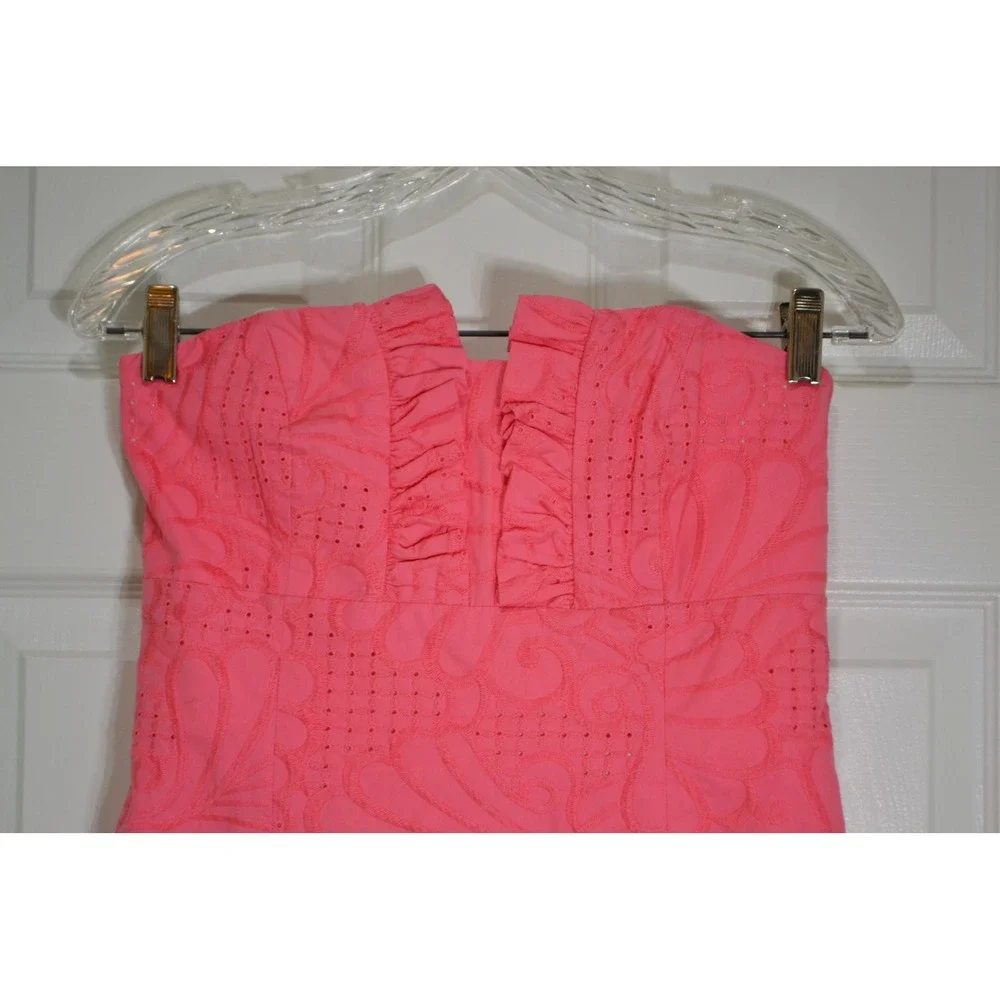 Lilly Pulitzer Pink Cotton Eyelet Strapless Mini Dress Coquette Preppy, Size 2 - Picture 3 of 9